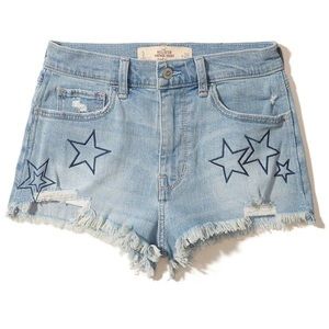 High rise Star Embroidered Denim Shorts
